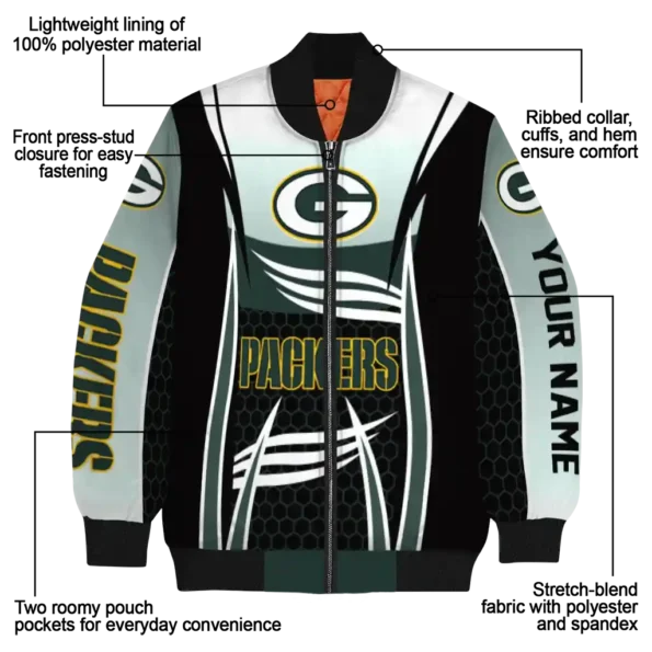 customized green bay packers mesh effect green black bomber jacket new arrival