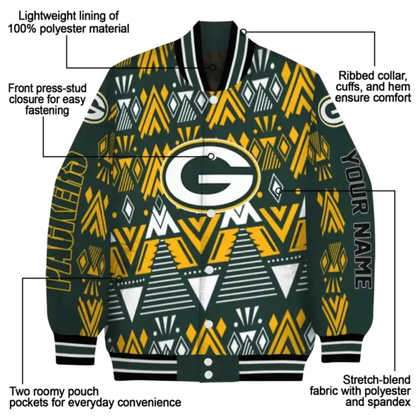 customized green bay packers pyramid shapes green varsity jacket new arrival.webp
