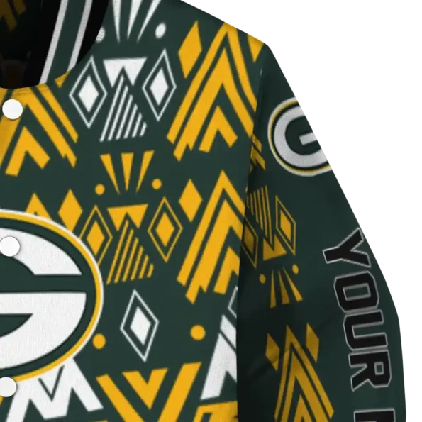 customized green bay packers pyramid shapes green varsity jacket premium grade.webp