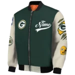 customized green bay packers razorback outline green nude bomber jacket best selling