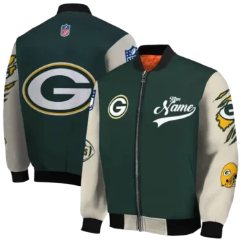customized green bay packers razorback outline green nude bomber jacket fashion forward