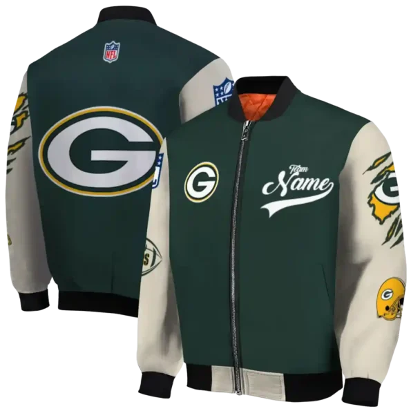 customized green bay packers razorback outline green nude bomber jacket fashion forward