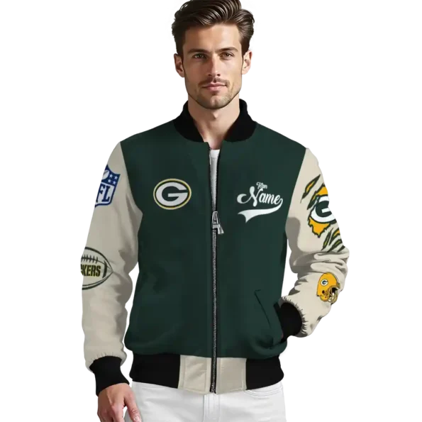 customized green bay packers razorback outline green nude bomber jacket high quality