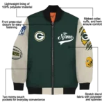 customized green bay packers razorback outline green nude bomber jacket best selling