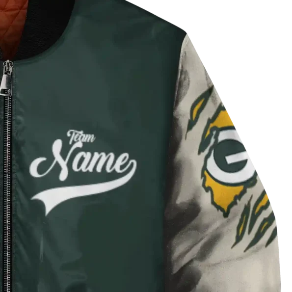 customized green bay packers razorback outline green nude bomber jacket premium grade