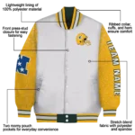customized green bay packers speckled arms green gray varsity jacket best selling.webp