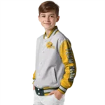 customized green bay packers speckled arms green gray varsity jacket best selling.webp