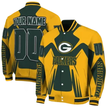 customized green bay packers spider mark green yellow crocs varsity jacket fashion forward.webp