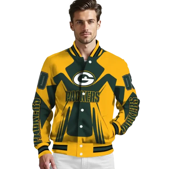 customized green bay packers spider mark green yellow crocs varsity jacket high quality.webp
