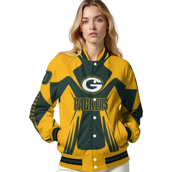 customized green bay packers spider mark green yellow crocs varsity jacket latest model.webp