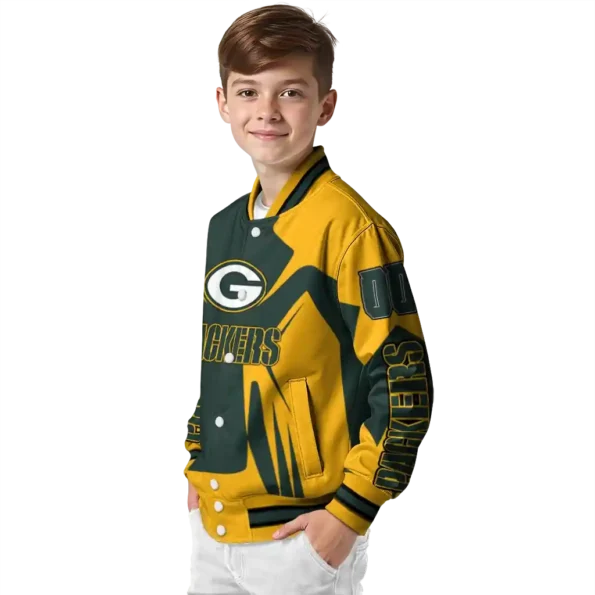 customized green bay packers spider mark green yellow crocs varsity jacket trendy.webp