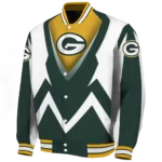 customized green bay packers v stripes green white varsity jacket best selling.webp