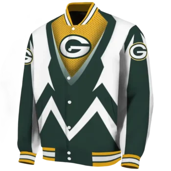customized green bay packers v stripes green white varsity jacket best selling.webp