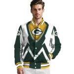 customized green bay packers v stripes green white varsity jacket best selling.webp