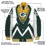 customized green bay packers v stripes green white varsity jacket best selling.webp