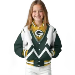 customized green bay packers v stripes green white varsity jacket best selling.webp
