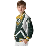 customized green bay packers v stripes green white varsity jacket best selling.webp
