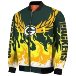 customized green bay packers winged blaze green white bomber jacket best selling