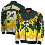 customized green bay packers winged blaze green white bomber jacket best selling