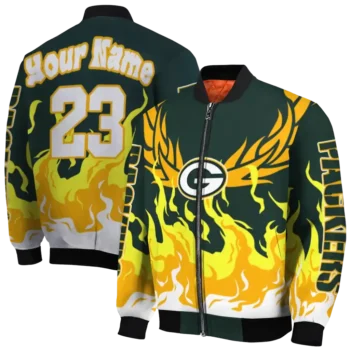 customized green bay packers winged blaze green white bomber jacket fashion forward