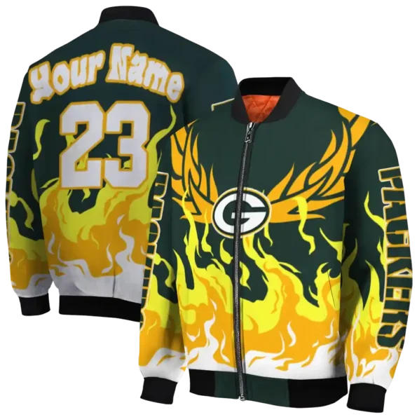 customized green bay packers winged blaze green white bomber jacket fashion forward