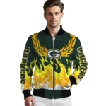 customized green bay packers winged blaze green white bomber jacket best selling