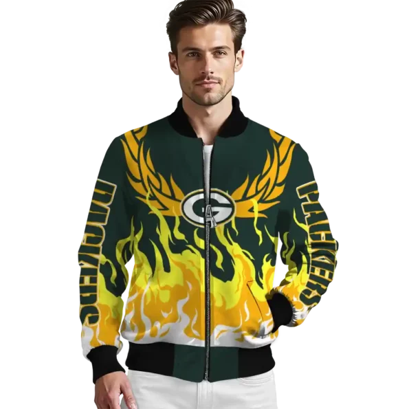 customized green bay packers winged blaze green white bomber jacket high quality