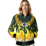 customized green bay packers winged blaze green white bomber jacket best selling