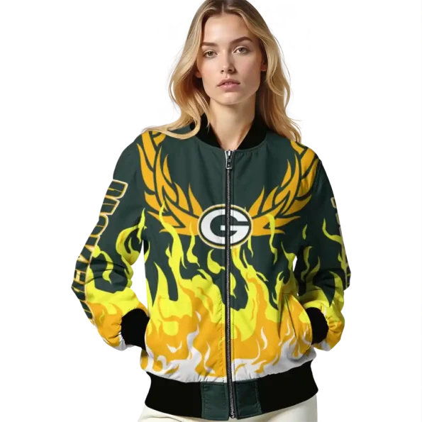 customized green bay packers winged blaze green white bomber jacket latest model