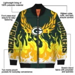 customized green bay packers winged blaze green white bomber jacket best selling