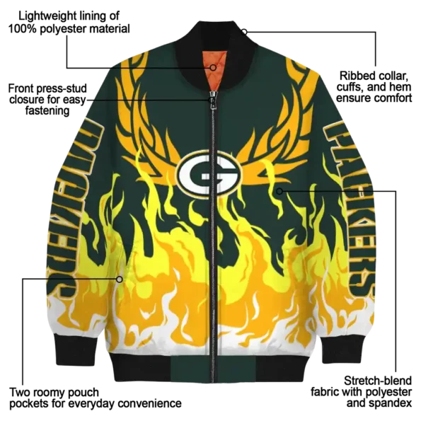 customized green bay packers winged blaze green white bomber jacket new arrival