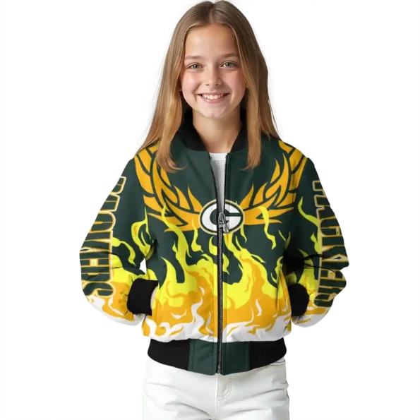 customized green bay packers winged blaze green white bomber jacket top rated