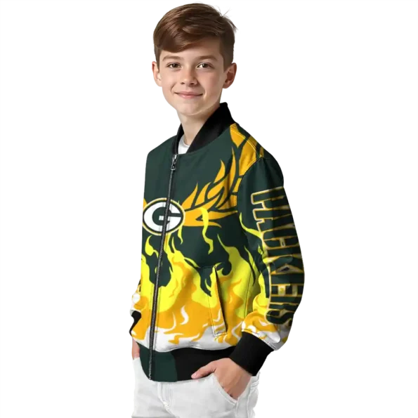 customized green bay packers winged blaze green white bomber jacket trendy