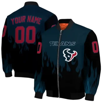customized houston texans flame border blue black bomber jacket fashion forward