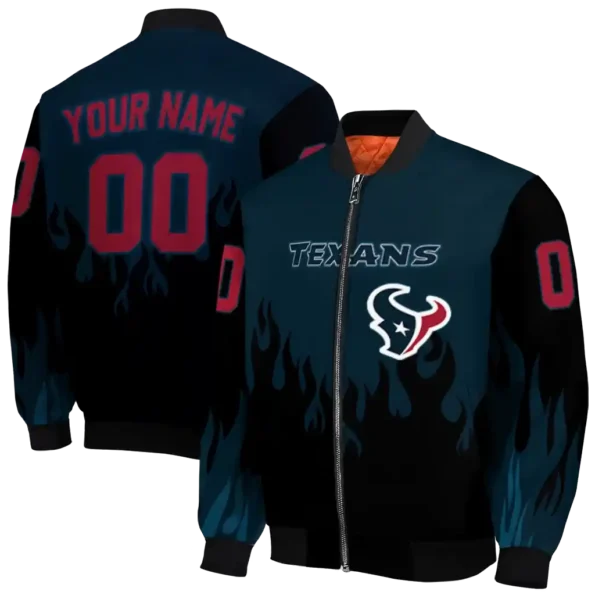customized houston texans flame border blue black bomber jacket fashion forward