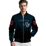 customized houston texans flame border blue black bomber jacket best selling