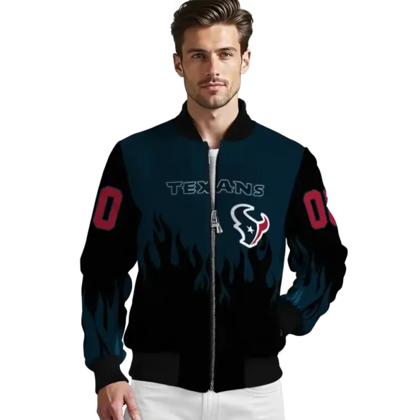 customized houston texans flame border blue black bomber jacket high quality