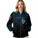 customized houston texans flame border blue black bomber jacket best selling