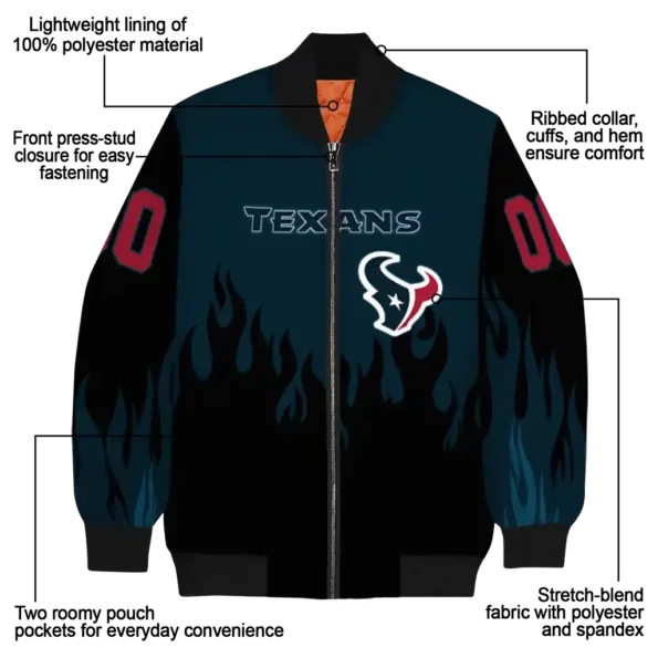 customized houston texans flame border blue black bomber jacket new arrival