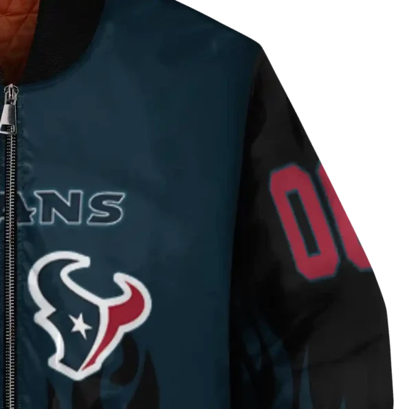 customized houston texans flame border blue black bomber jacket premium grade