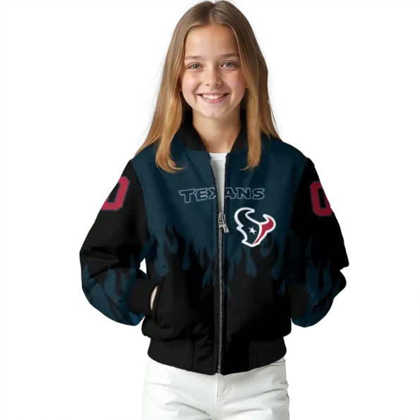 customized houston texans flame border blue black bomber jacket top rated