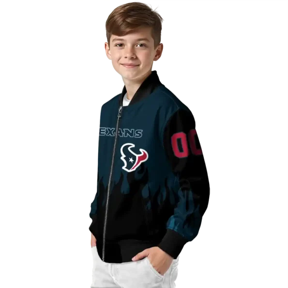 customized houston texans flame border blue black bomber jacket trendy