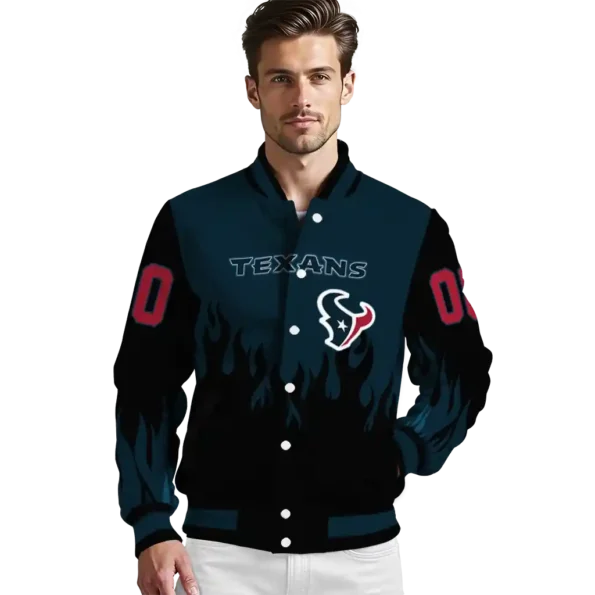 customized houston texans flame border blue black varsity jacket high quality.webp