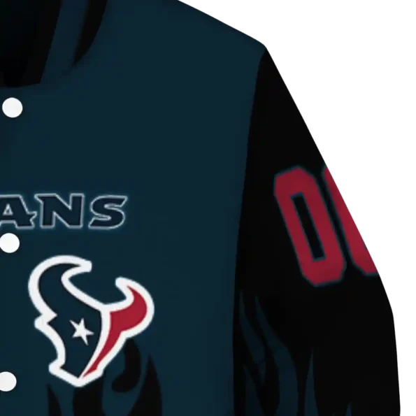 customized houston texans flame border blue black varsity jacket premium grade.webp
