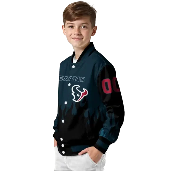 customized houston texans flame border blue black varsity jacket trendy.webp