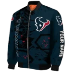 customized houston texans hexagon cluster blue black bomber jacket best selling