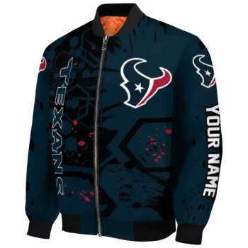 customized houston texans hexagon cluster blue black bomber jacket best selling