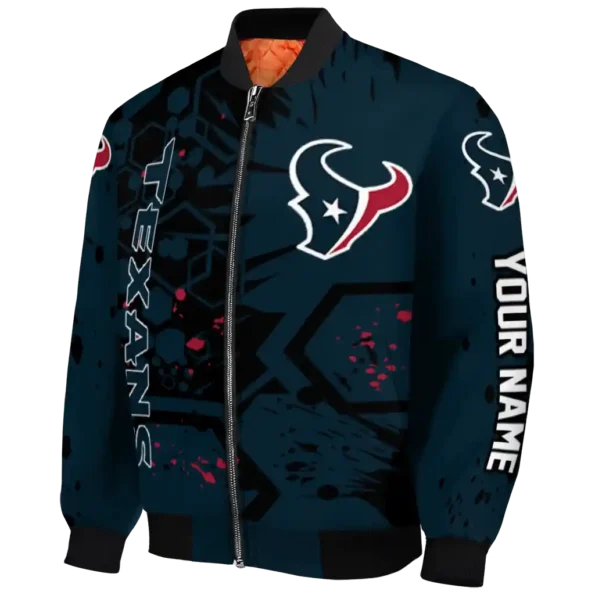 customized houston texans hexagon cluster blue black bomber jacket best selling