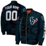 customized houston texans hexagon cluster blue black bomber jacket best selling