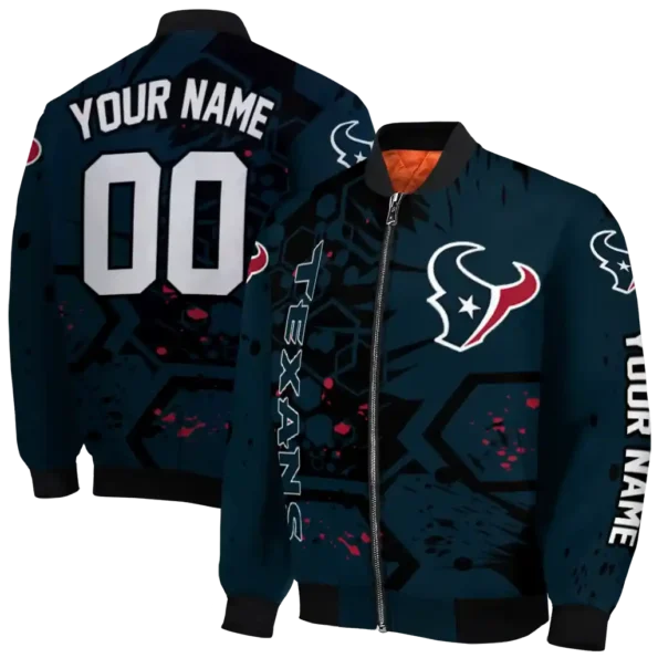 customized houston texans hexagon cluster blue black bomber jacket fashion forward
